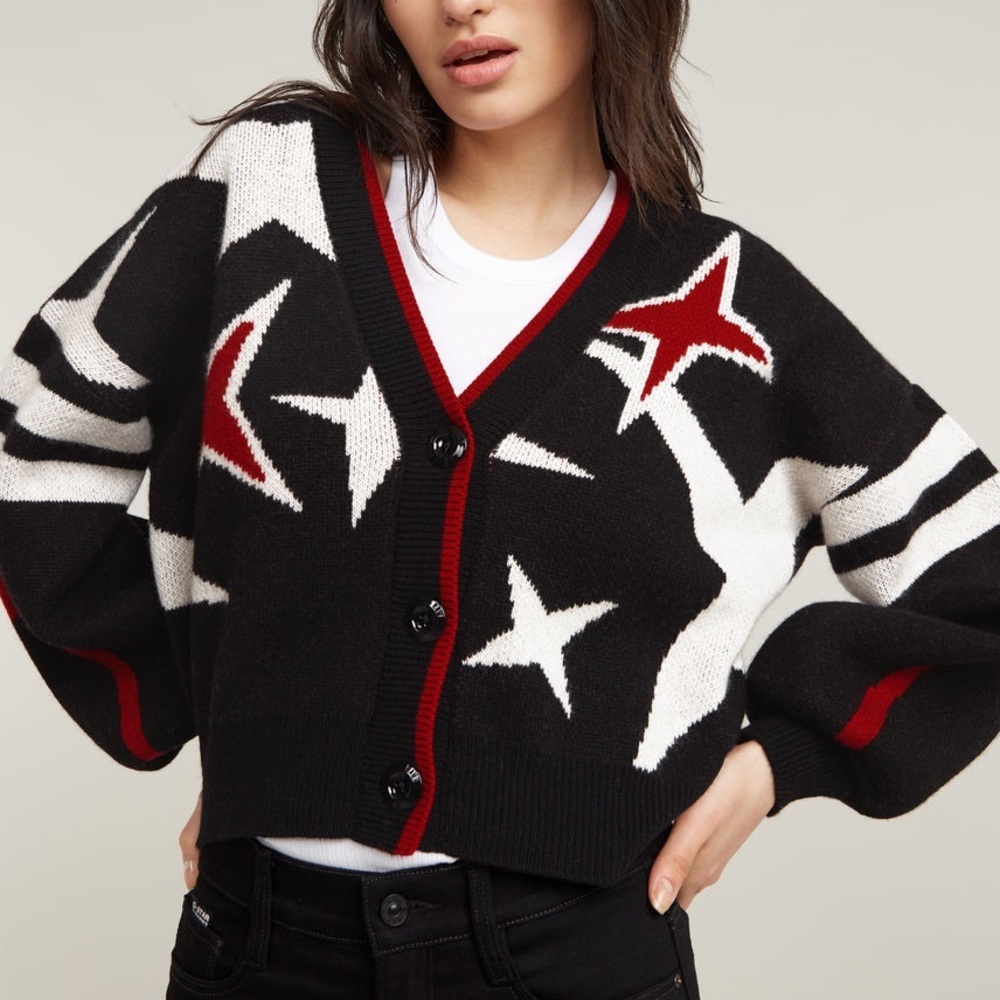 G-Star Holiday Loose Knitted Cardigan Sz M Wool Blend Star Graphic Sweater - Picture 11 of 13
